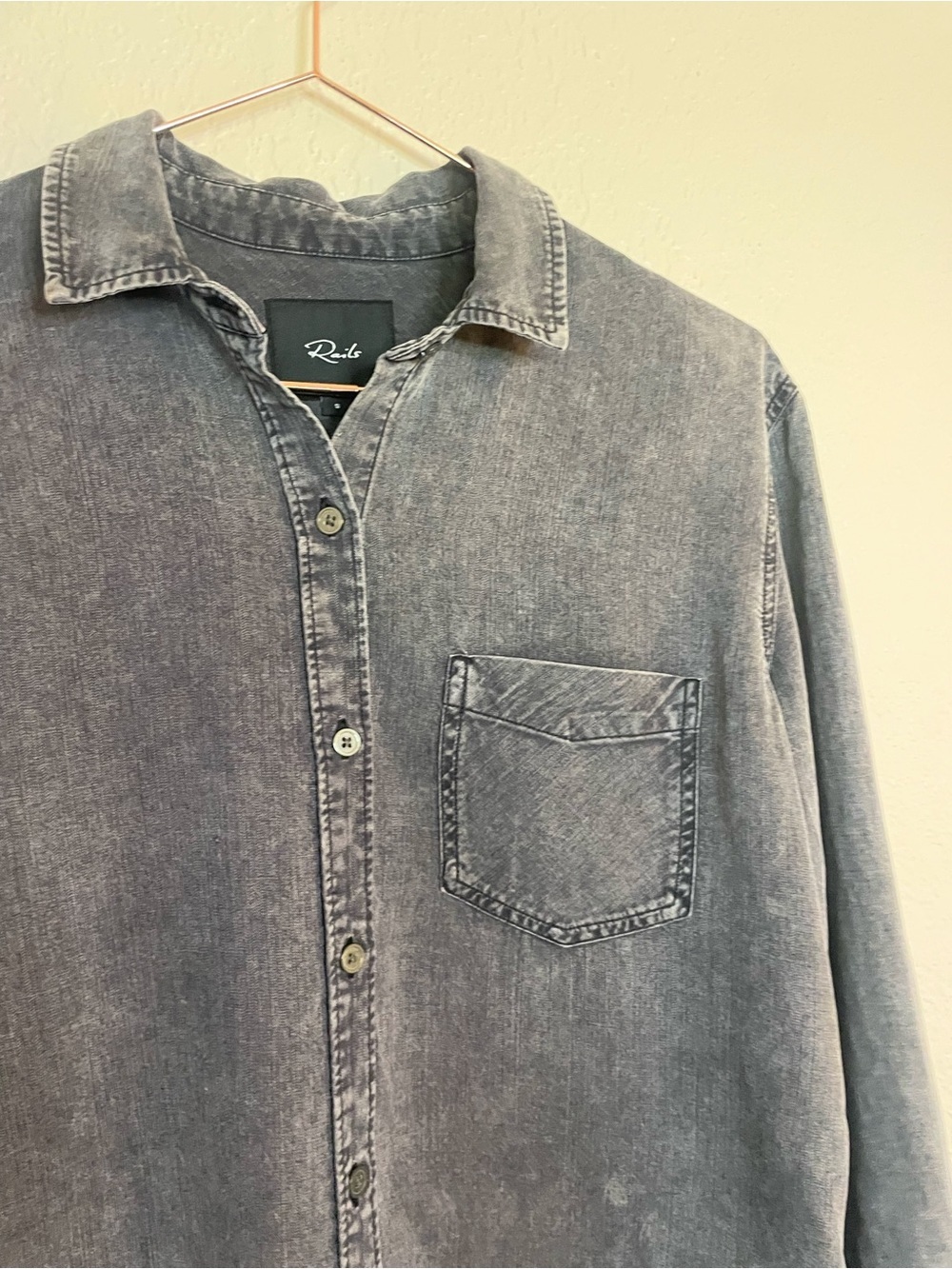 Rails Ingrid Raw Black Acid Wash Button Down Shirt Small - Picture 6 of 13